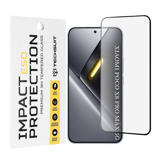 Techsuit-näytönsuojakalvo Xiaomi Poco X8 Pro Maxille, Karkaistu lasi, Full Glue, Musta