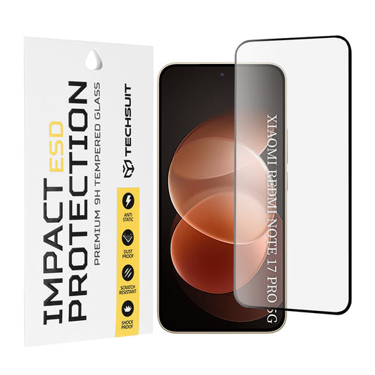 Techsuit-näytönsuojalasi Xiaomi Poco X8 / Redmi Note 17 Pro / Note 17 Pro Max -puhelimille, karkaistua lasia, koko pinnan liimapinta, musta