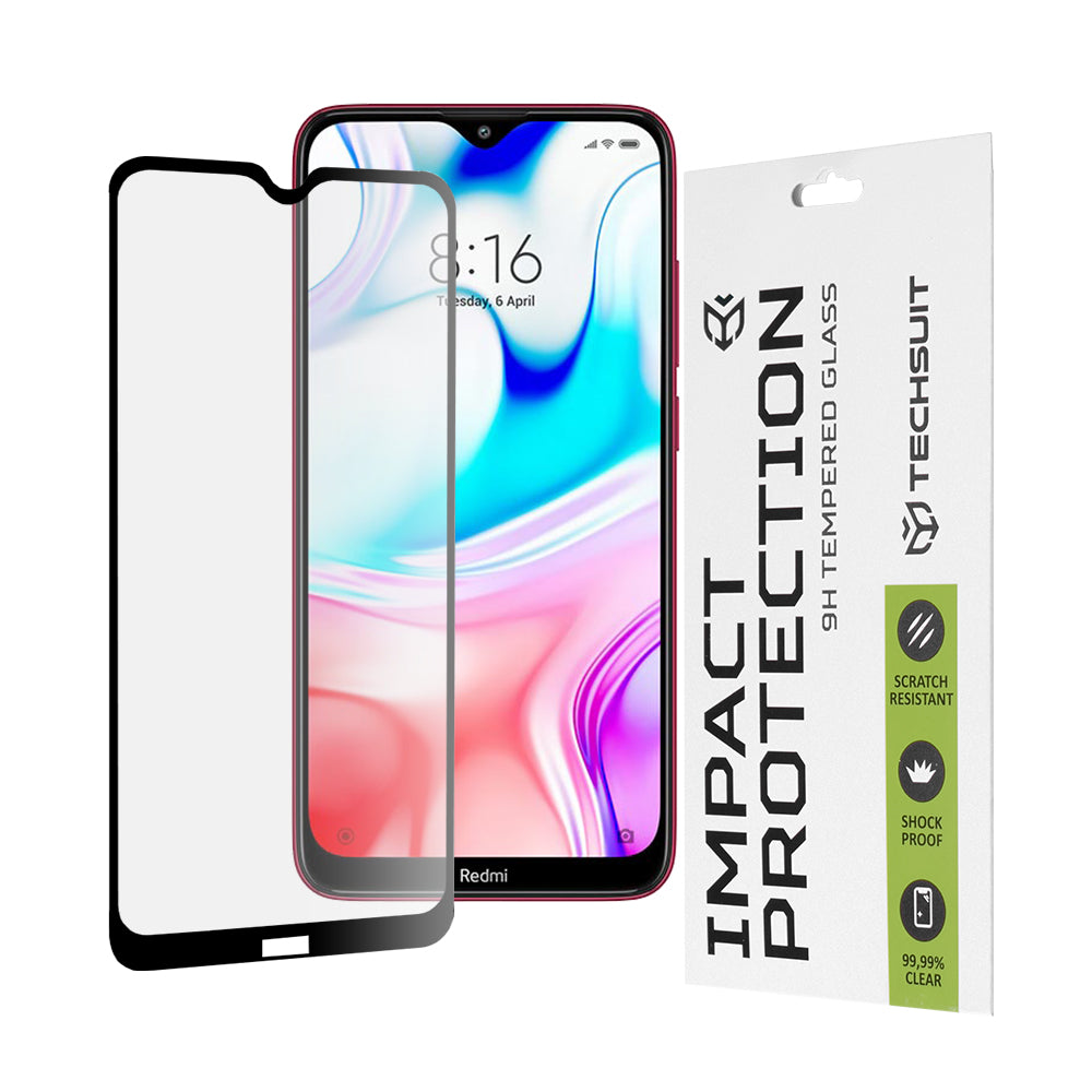 Techsuit-näytönsuoja Xiaomi Redmi 8A / 8:lle, karkaistu lasi, täysiliimainen, 111D, musta