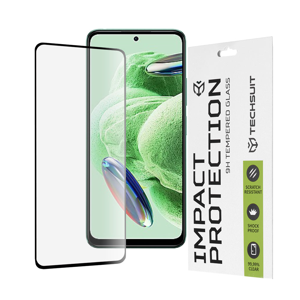 Techsuit-näytönsuoja Xiaomi Redmi Note 12 4G / Poco X5 / Note 12 5G:lle, karkaistu lasi, täysiliimainen, 111D, musta