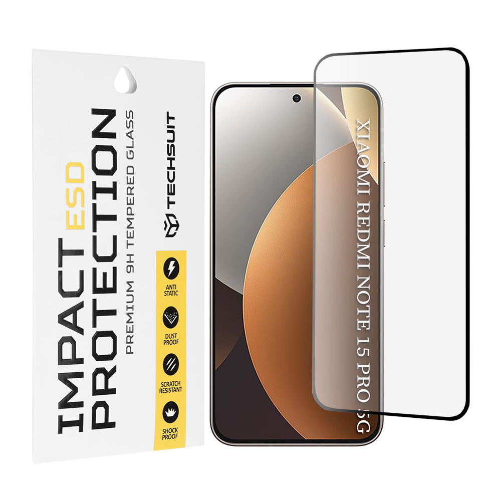 Techsuit-näytönsuojakalvo Xiaomi Redmi Note 15 Pro 5G:lle, Panssarilasi, Täysliima, Musta