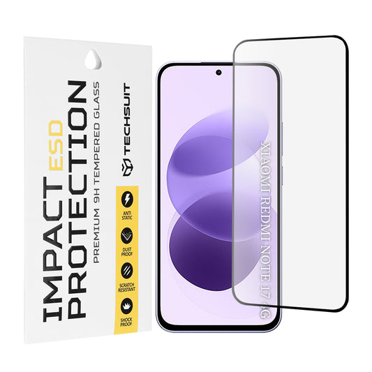 Techsuit-näytönsuojalasi Xiaomi Redmi Note 17 4G / Note 17 5G -puhelimelle, karkaistua lasia, koko pinnan liimapinta, musta