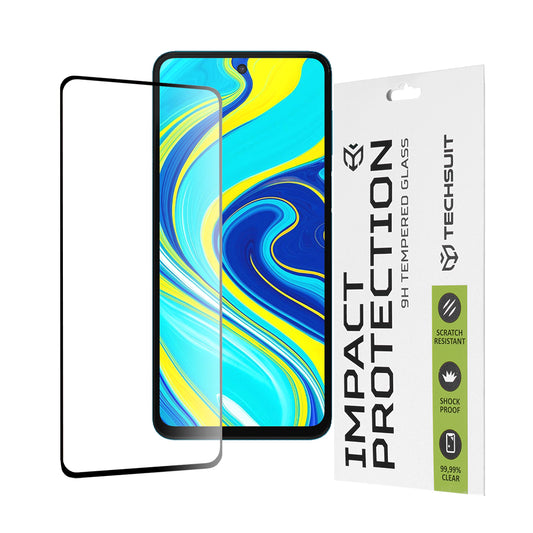 Techsuit-näytönsuoja Xiaomi Redmi Note 9S / Note 9 Pro / Note 9 Pro Max -puhelimille, karkaistu lasi, täysiliimainen, 111D, musta