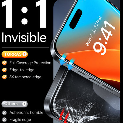 Torras GlassGo Install Master -suojakalvo Apple iPhone 16 Plus -puhelimelle, karkaistu lasi, täysliima, musta