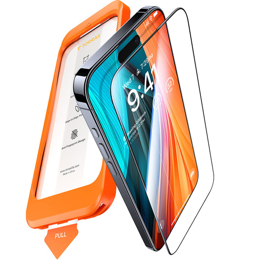 Torras GlassGo Install Master -näytönsuoja Apple iPhone 16 Pro Maxille, karkaistu lasi, täysiliimainen, musta