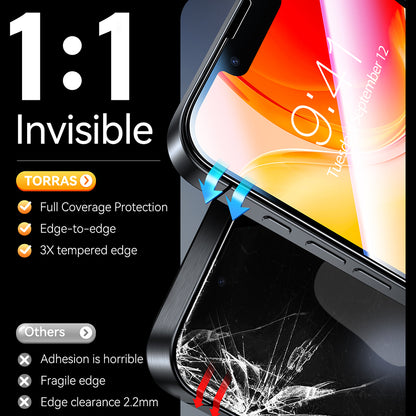 Torras GlassGo Install Master -näytönsuoja Apple iPhone 17e / 16e / 14 / 13 Pro -puhelimille, karkaistu lasi, täysi liima, 2 kappaleen setti
