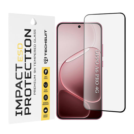 Techsuit-suojakalvo Oppo A6 Pro 5G / A6 Pro 4G:lle, Karkaistu lasi, Täysiliima, Musta