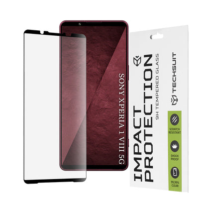 Techsuit-suojakalvo Sony Xperia 1 VIII:lle, karkaistu lasi, 111D, musta