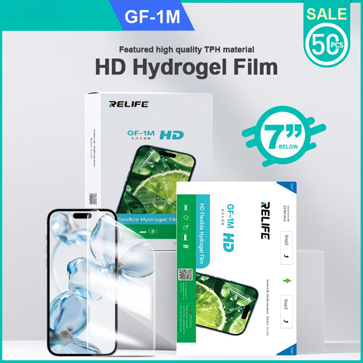 Hydrogeelikalvo / TPU Relife GF-1M UV-tyhjiölaminointikoneeseen Sunshine C3 Mix Ultra, 120mm x 210mm, 50 kappaleen setti