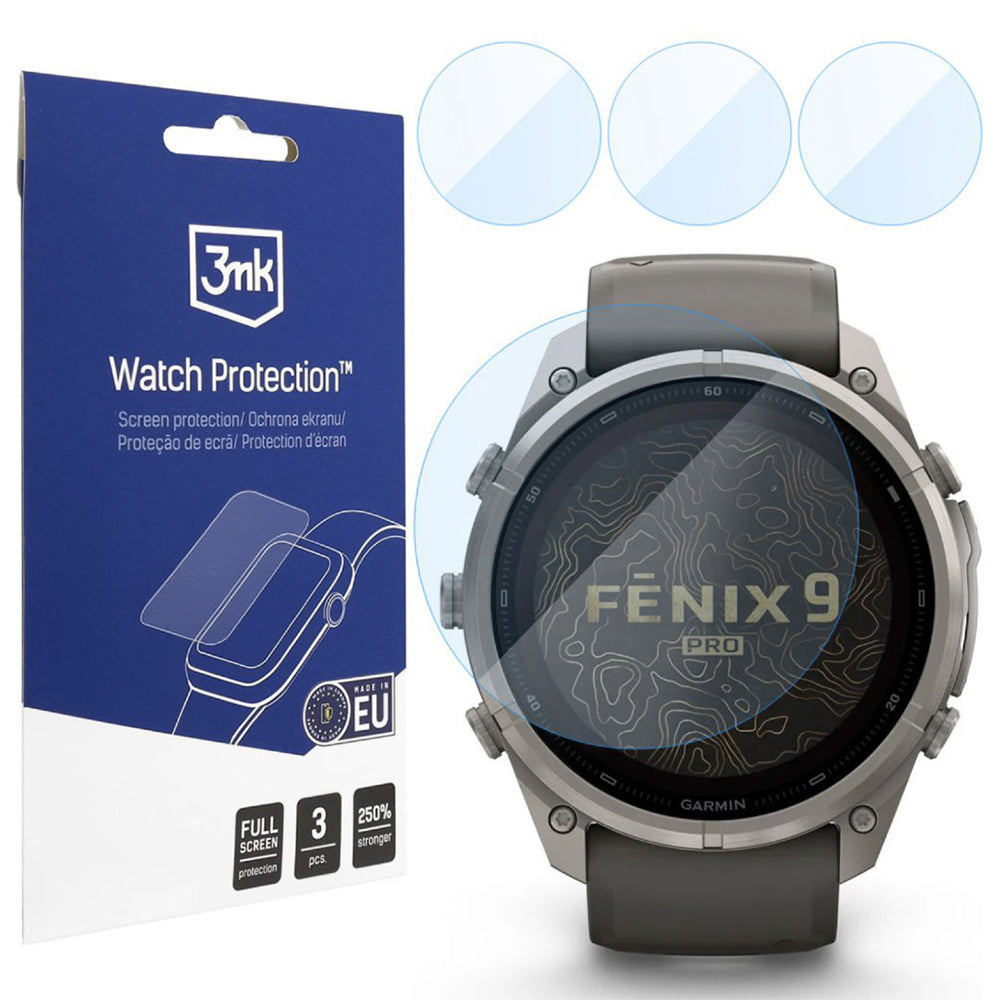 3MK FlexibleGlass -suojakalvo Garmin Fenix 9 Pro Solar 51mm:lle, 3 kappaleen setti, joustava lasi