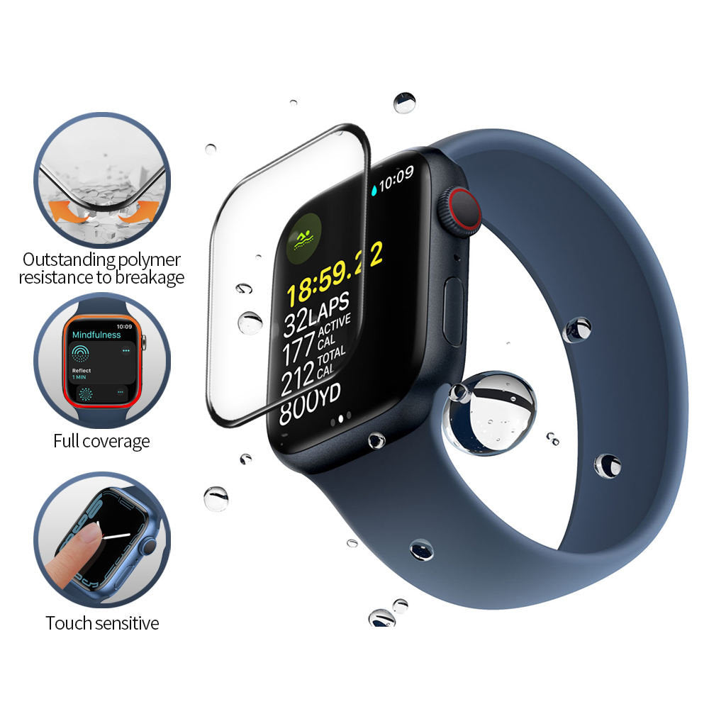 Blueo High Molecule -suojakalvo Apple Watch 8 / 7 45mm -sarjalle, karkaistu lasi, musta