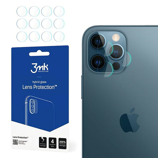 3MK Protection takakameran suojakalvo Apple iPhone 12 Pro:lle, joustava lasi, 4 kappaleen setti, läpinäkyvä