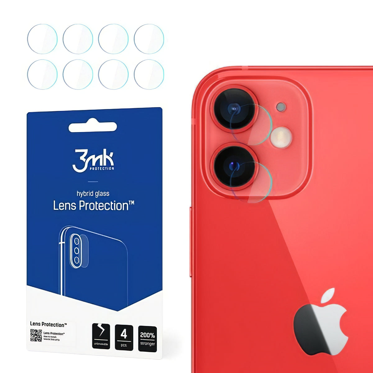 3MK Protection Rear Camera Protective Film for Apple iPhone 12, Flexible Glass, Set of 4 Pieces, Transparent