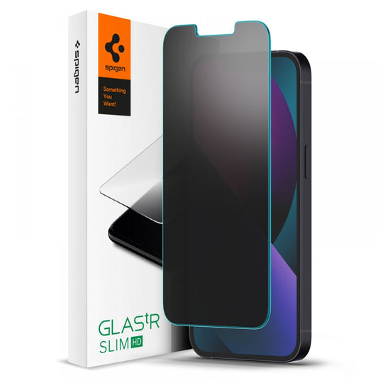 Privacy-näytönsuojakalvo Spigen GlastR Slim Apple iPhone 17e / 16e / 14 / 13 Pro -puhelimille, Karkaistu lasi, Full Glue AGL03393