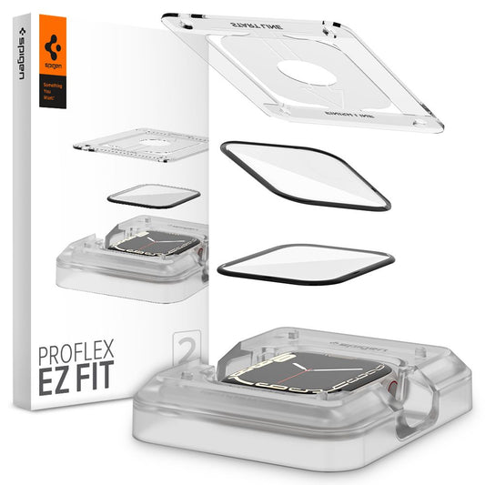 Spigen ProFlex EZ FIT -suojakalvo Apple Watch 9 / 8 / 7 45mm -sarjalle, 2 kappaleen setti, Joustava lasi, Musta AFL04051