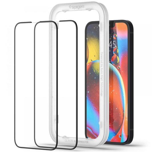Spigen GlastR Align Master -suojakalvo Apple iPhone 16e / 14 -puhelimille, Panssarilasi, Täysliima, 2 kappaleen setti, Musta AGL03387