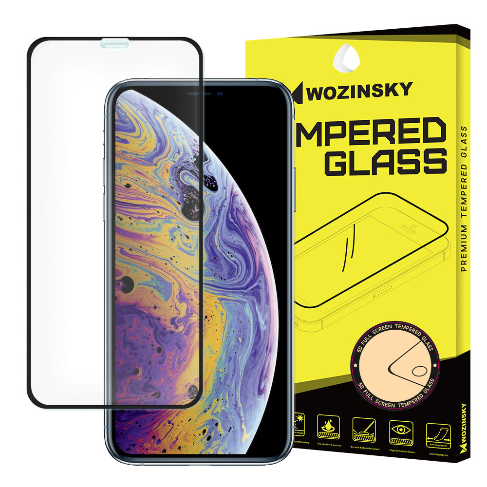 WZK-näytönsuoja Apple iPhone 11 Pro / XS / X:lle, karkaistu lasi, täyshartsi, musta