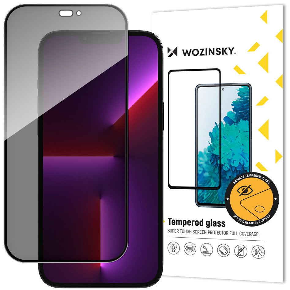 WZK AntiSpy Privacy -näytönsuoja Apple iPhone 14 Pro Maxille, karkaistu lasi, täysi liima