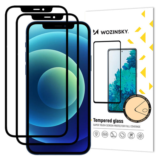 WZK Screen Protector for Apple iPhone 12 / 12 Pro, Tempered Glass, Full Glue, Set of 2 Pieces, Case Friendly, Black