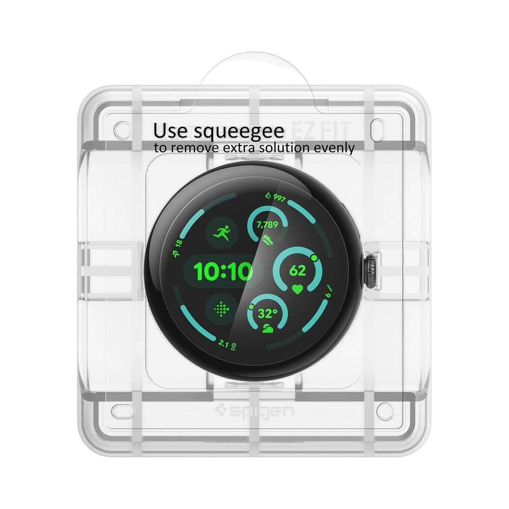 Suojakalvo Spigen Elite Shield EZ FIT Google Pixel Watch 45mm -sarjalle, 2 kappaleen setti, suojattu lasi, läpinäkyvä AFL08525