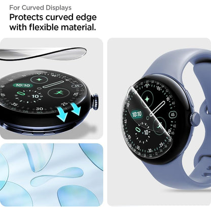 Suojakalvo Spigen Elite Shield EZ FIT Google Pixel Watch 45mm -sarjalle, 2 kappaleen setti, suojattu lasi, läpinäkyvä AFL08525