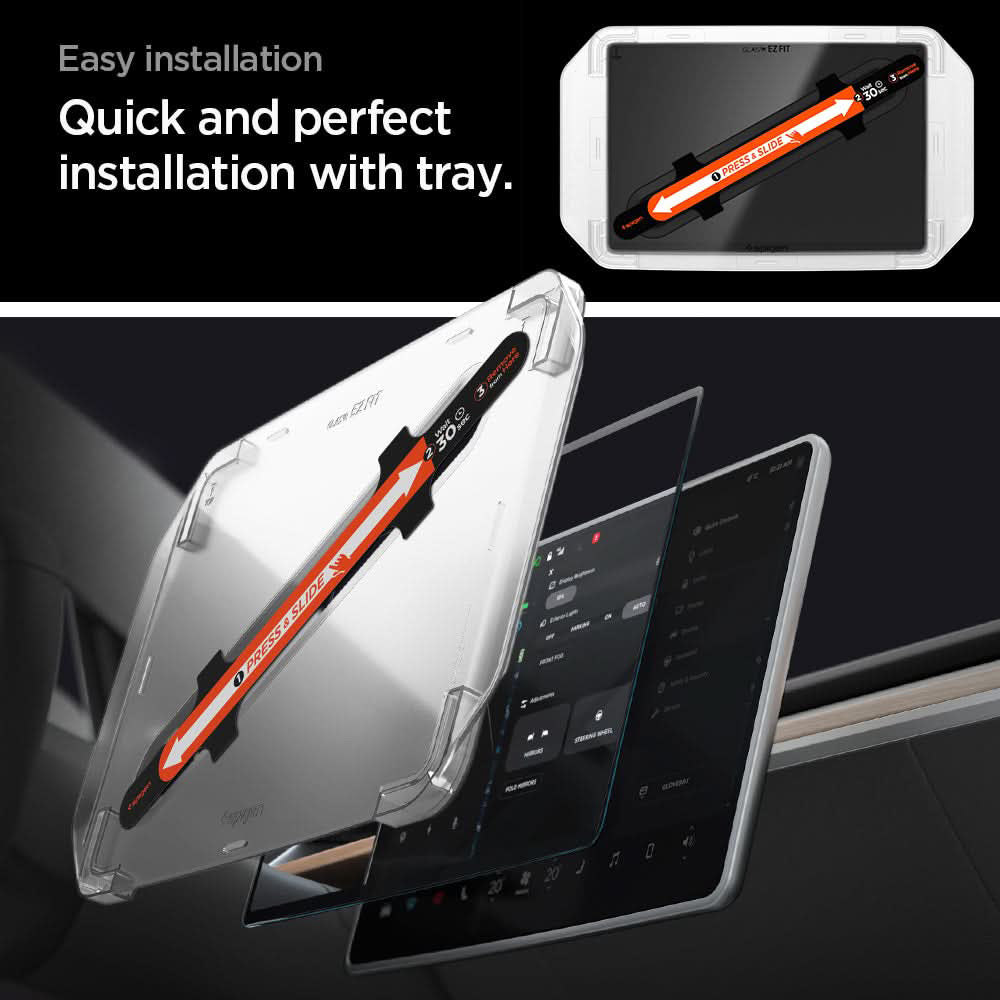 Spigen GlastR EZ FIT Anti-Glare FC -suojakalvo Tesla Y (2026 / 2025) / 3 (2026 / 2025 / 2024) -navigointinäyttöön, karkaistu lasi AGL07152