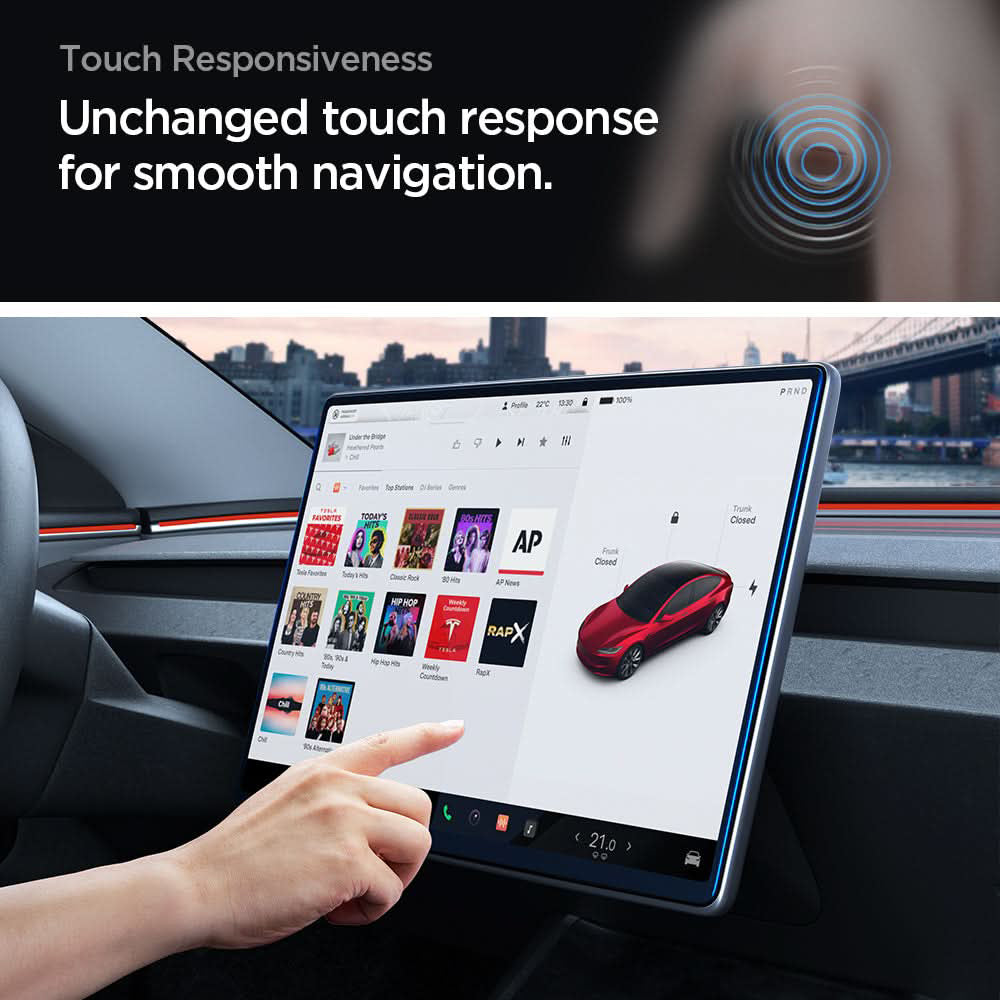 Spigen GlastR EZ FIT Anti-Glare FC -suojakalvo Tesla Y (2026 / 2025) / 3 (2026 / 2025 / 2024) -navigointinäyttöön, karkaistu lasi AGL07152