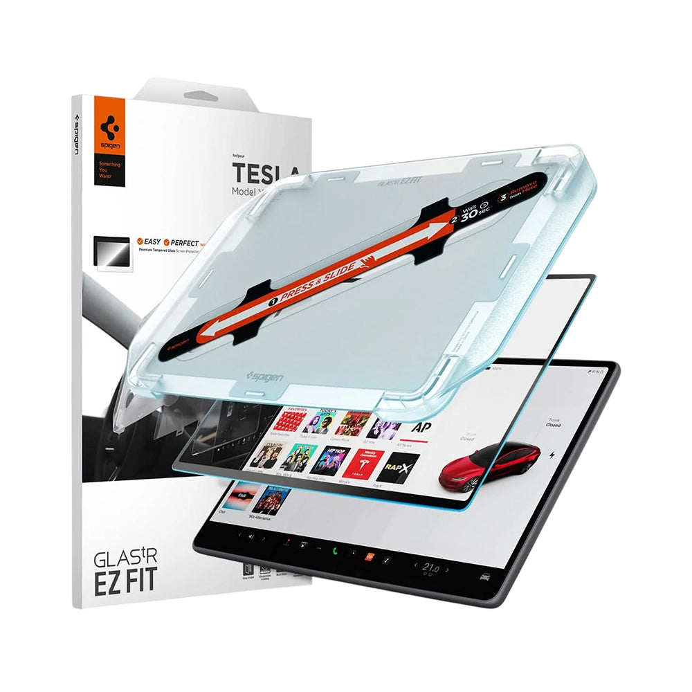 Spigen GlastR EZ FIT Anti-Glare FC -suojakalvo Tesla Y (2026 / 2025) / 3 (2026 / 2025 / 2024) -navigointinäyttöön, karkaistu lasi AGL07152