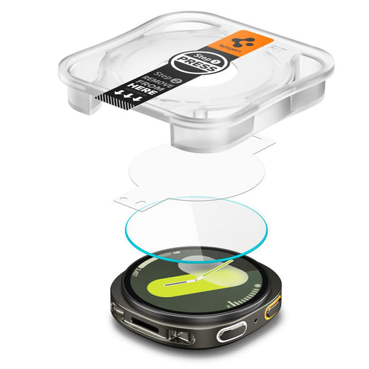 Spigen GlastR EZ FIT -suojakalvo Samsung Galaxy Watch8 40mm:lle, 2 kappaleen setti, Karkaistu lasi AGL09876
