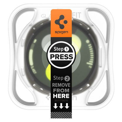 Spigen GlastR EZ FIT -suojakalvo Samsung Galaxy Watch8 44mm:lle, 2 kappaleen setti, Karkaistu lasi AGL09874
