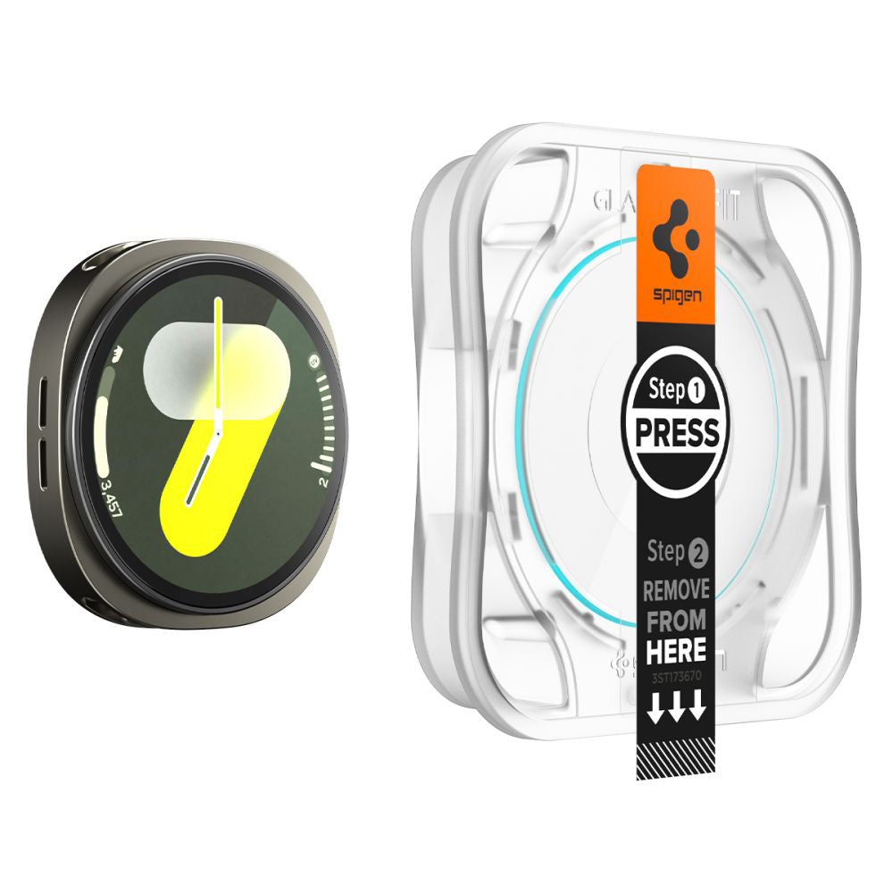 Spigen GlastR EZ FIT -suojakalvo Samsung Galaxy Watch8 44mm:lle, 2 kappaleen setti, Karkaistu lasi AGL09874