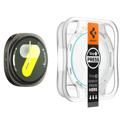 Spigen GlastR EZ FIT -suojakalvo Samsung Galaxy Watch8 44mm:lle, 2 kappaleen setti, Karkaistu lasi AGL09874