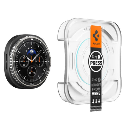 Spigen GlastR EZ FIT -suojakalvo Samsung Galaxy Watch8 Classicille, 2 kappaleen setti, Karkaistu lasi AGL09877