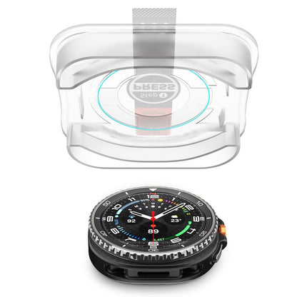 Spigen GlastR EZ FIT -suojakalvo Samsung Galaxy Watch8 Classicille, 2 kappaleen setti, Karkaistu lasi AGL09877