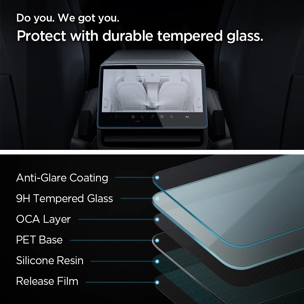 Spigen GlastR Slim Anti-Glare -suojakalvo Tesla Y (2026 / 2025) / 3 (2026 / 2025 / 2024) navigointiin, karkaistu lasi AGL07586