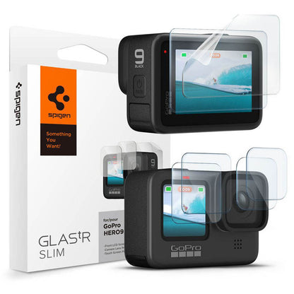 Spigen GlastR Slim -suojakalvo näytölle ja linssille GoPro Hero 12 / 9 / 10 / 11, Karkaistu lasi, 6 kappaleen setti AGL03045