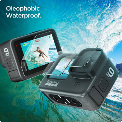 Spigen GlastR Slim -suojakalvo näytölle ja linssille GoPro Hero 12 / 9 / 10 / 11, Karkaistu lasi, 6 kappaleen setti AGL03045