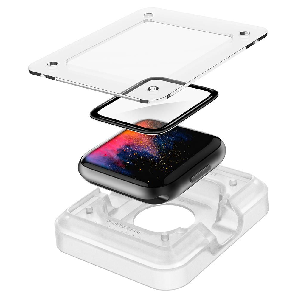 Spigen ProFlex EZ FIT -suojakalvo Apple Watch 44mm -sarjalle, 2 kappaleen setti, joustava lasi, musta