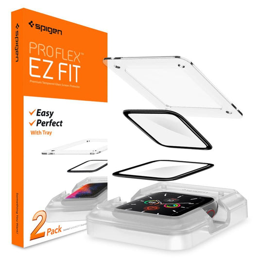 Spigen ProFlex EZ FIT -suojakalvo Apple Watch 44mm -sarjalle, 2 kappaleen setti, joustava lasi, musta