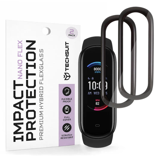 Techsuit Nano Flex -suojakalvo Amazfit Band 5:lle, 2 kappaleen setti, Muovi, Musta