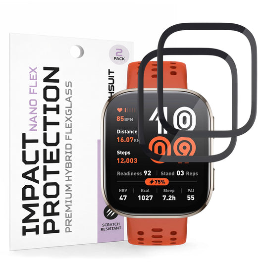 Techsuit Nano Flex -suojakalvo Amazfit Bip 6:lle, 2 kappaleen setti, Muovi, Musta