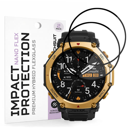 Techsuit Nano Flex -suojakalvo Amazfit T-Rex 3 Pro 48mm:lle, 2 kappaleen setti, Muovi, Musta