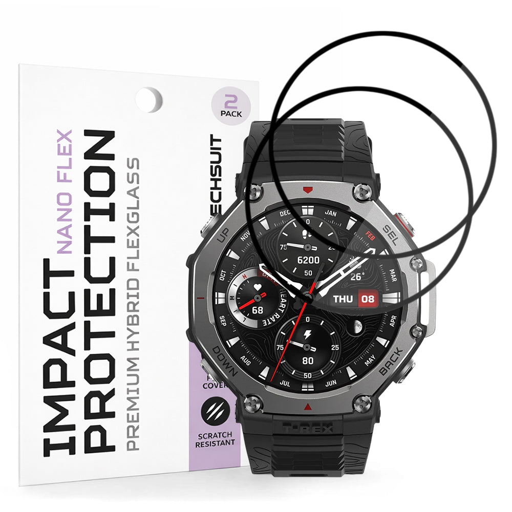 Techsuit Nano Flex Protection Film for Amazfit T-Rex 3, Set of 2 pieces, Plastic, Black
