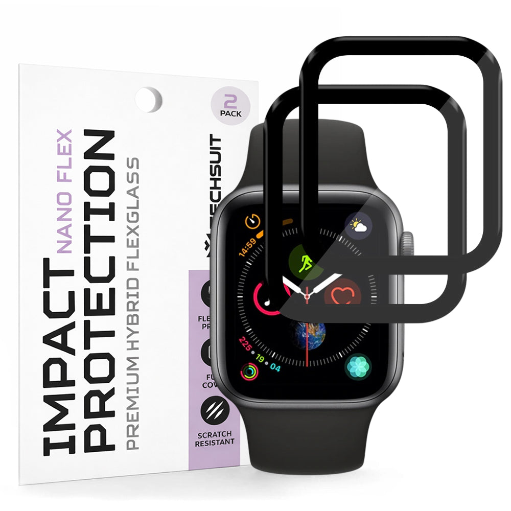 Techsuit Nano Flex Protection Film for Apple Watch 40mm Series, Set of 2 Pieces, Plastic, Black