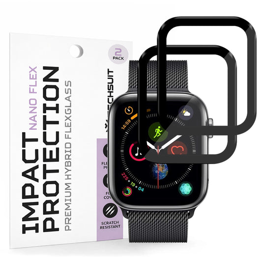 Techsuit Nano Flex -suojakalvo Apple Watch 44mm Series -sarjalle, 2 kappaleen setti, Muovi, Musta