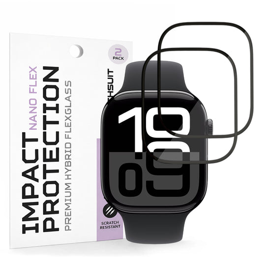 Techsuit Nano Flex -suojakalvo Apple Watch Series 10 / 11 46mm, 2 kappaleen setti, Muovi, Musta