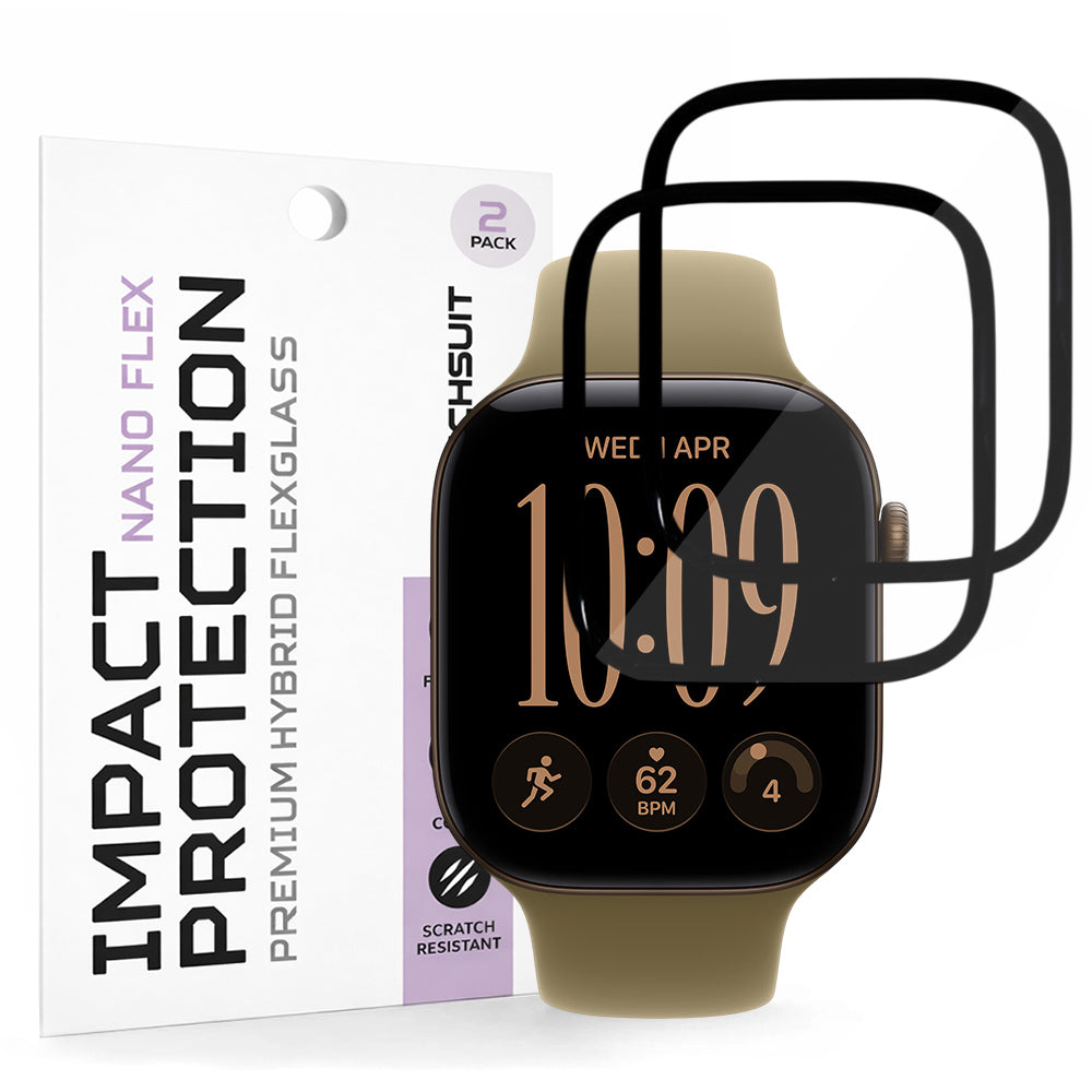 Techsuit Nano Flex Screen Protector for Apple Watch Series 12 42mm, Plastic, Set of 2, Black