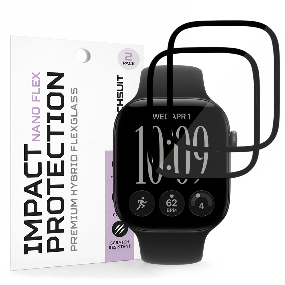 Techsuit Nano Flex -suojakalvo Apple Watch Series 12 46mm:lle, 2 kappaleen setti, muovia, musta
