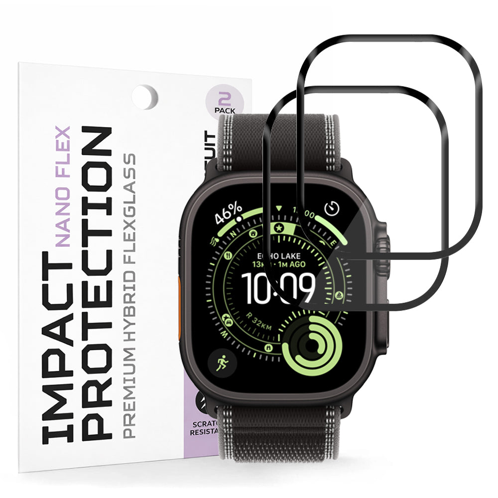 Techsuit Nano Flex -suojakalvo Apple Watch Ultra Series -sarjalle, 2 kappaleen setti, Muovi, Musta