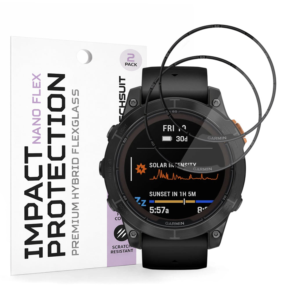Techsuit Nano Flex -suojakalvo Garmin Fenix 7 Pro Solarille, 2 kappaleen setti, Muovi, Musta